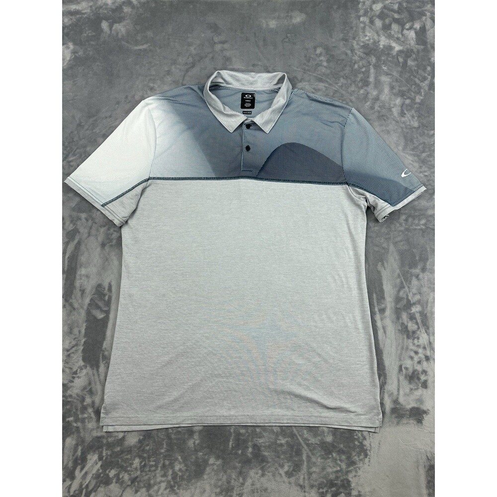 Oakley Shirt Mens Size XL Sand Block Polo Gray Blue Dot Golf Hydrolix Peformance